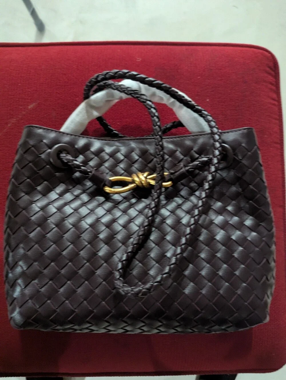 SOERA Woven Faux Leather Espresso/Wine Satchel